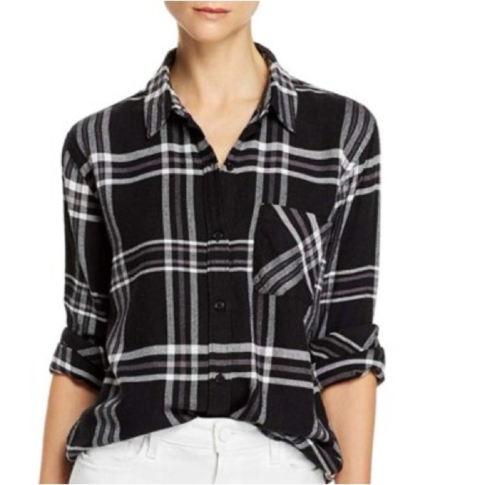Rails Black White Plaid Button Down Flannel Shirt Hunter Small